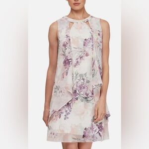 Sleeveless Ignite Evenings Purple Floral Dress with Pearls NWT Size 8